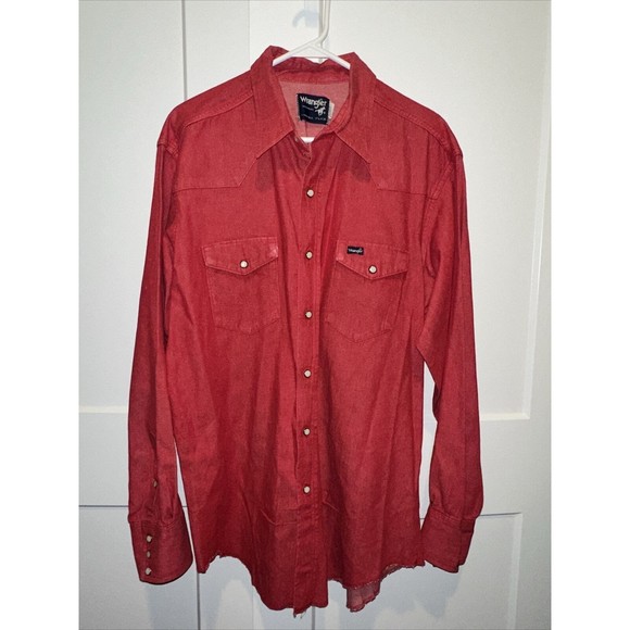 Vintage Wrangler X-Long Tails Shirt Red Sz 17 1/2 X 35 Brushpopper Cowboy EUC - Picture 1 of 7